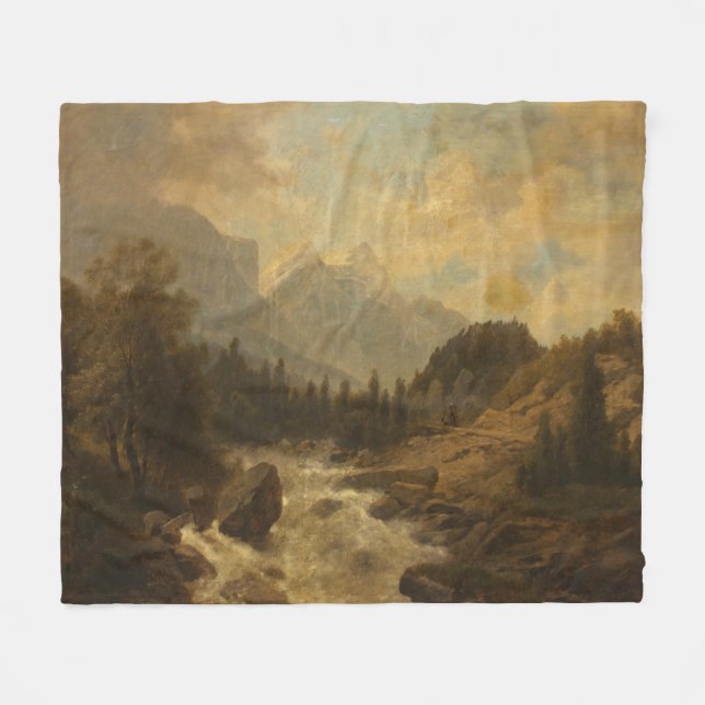 Forest Landscape Scene (by Josef Kriehuber) Fleece Blanket (Front (Horizontal))