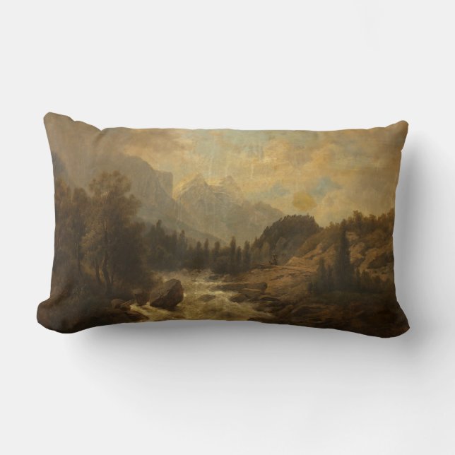 Forest Landscape Scene (by Josef Kriehuber) Lumbar Cushion (Front)
