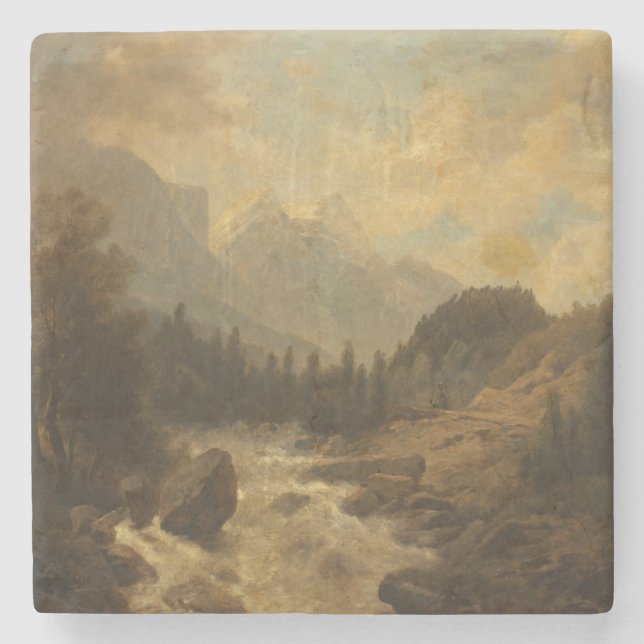 Forest Landscape Scene (by Josef Kriehuber) Stone Coaster (Front)