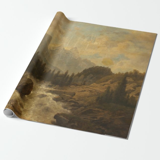 Forest Landscape Scene (by Josef Kriehuber) Wrapping Paper (Unrolled)