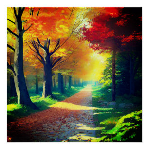Forest Landscape with Forest Autumn Trees Poster
