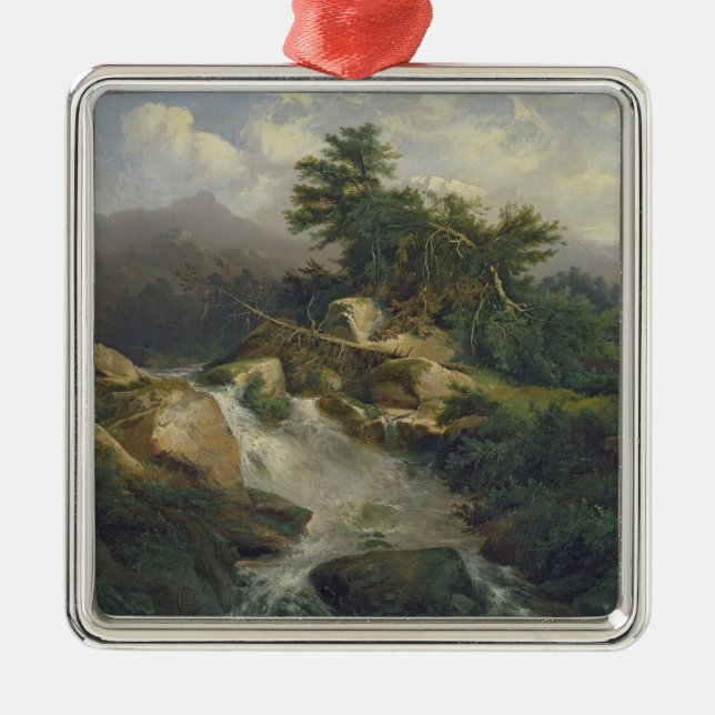 Forest Landscape with Waterfall Metal Tree Decoration (Front)