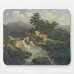 Forest Landscape with Waterfall Mouse Pad