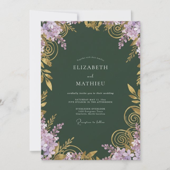 Forest Lavender Filigree Eucalyptus Wedding Invitation (Front)