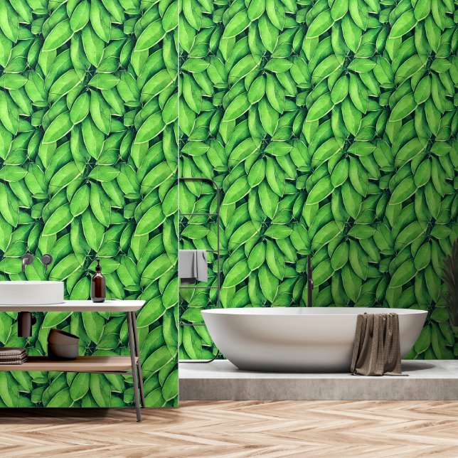 Forest leaf tree pattern woodland foliage seamless wallpaper (Bathroom)