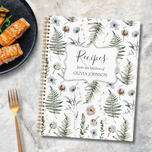 Forest Leaves Floral Botanical Recipe Cookbook Notebook
