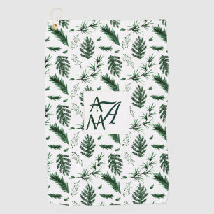 Forest Leaves Green Monogram 3 Initials Newlyweds Golf Towel