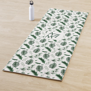 Forest Leaves Green Monogram 3 Initials Newlyweds Yoga Mat