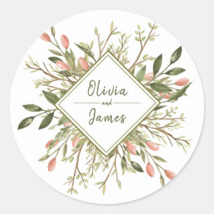 Forest Leaves Greenery Wedding Classic Round Sticker