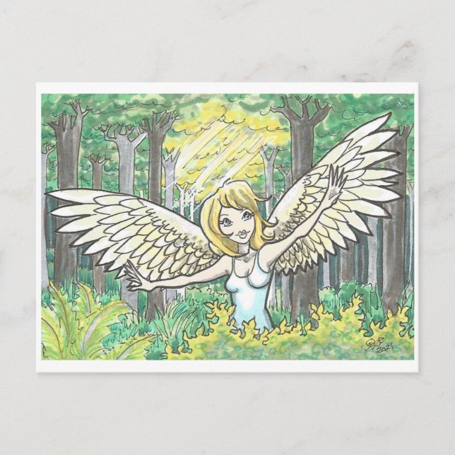 Forest Light Angel Fairy Woods Fantasy Art Print Postcard (Front)