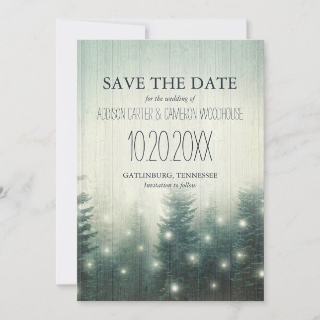 Forest Lights | Rustic Save the Date (Front)