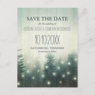 Forest Lights Rustic Save the Date Announcement Postcard