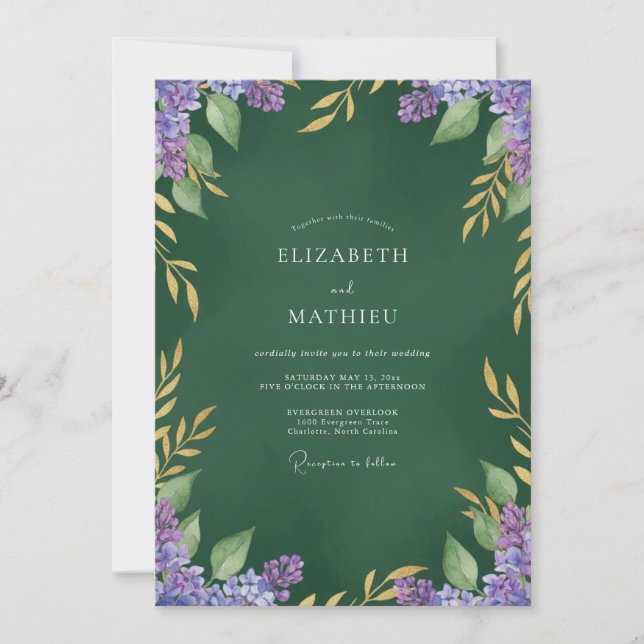 Forest Lilac Leafy Wedding Invitation (Front)