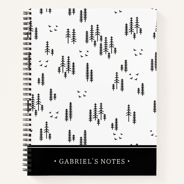 Forest Line Art Pattern | Add Your Name Notebook (Front)
