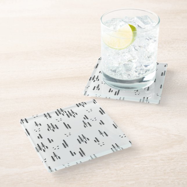 Forest Line Art Pattern Glass Coaster (Angled)