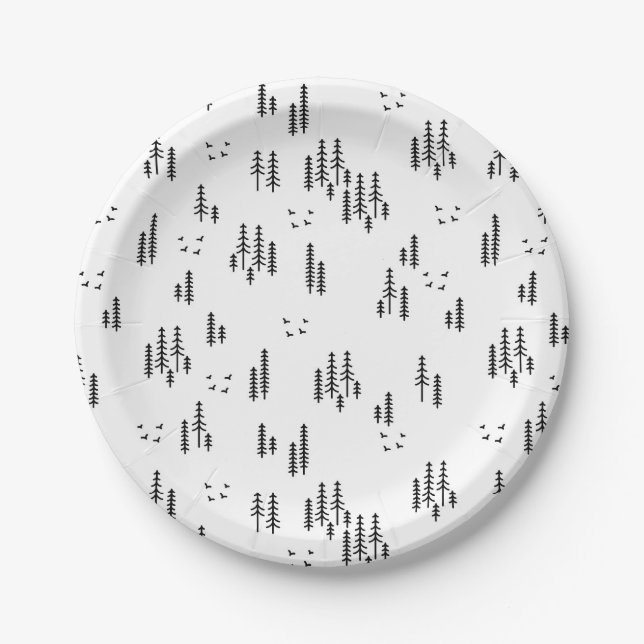Forest Line Art Pattern Paper Plate (Front)