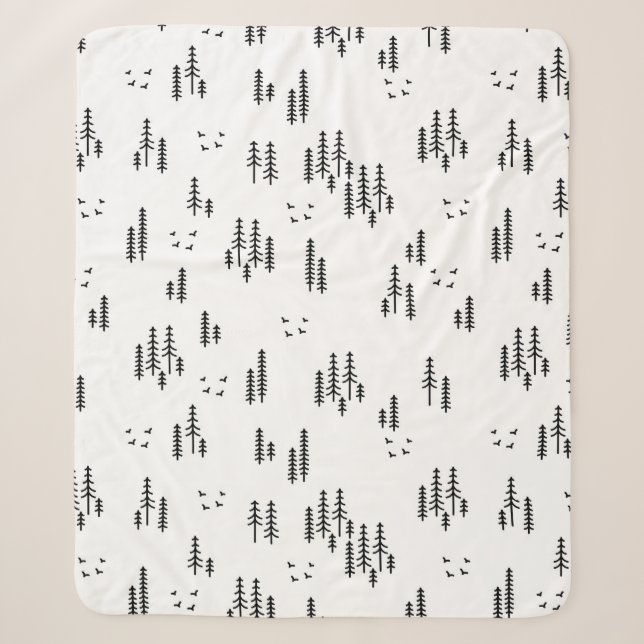 Forest Line Art Pattern Sherpa Blanket (Front)