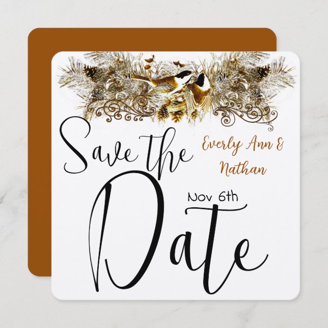 Forest Love Birds Chickadees Wedding Invitation (Front/Back)