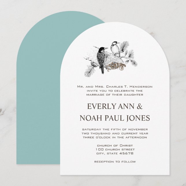 Forest Love Birds Wedding Invitation (Front/Back)