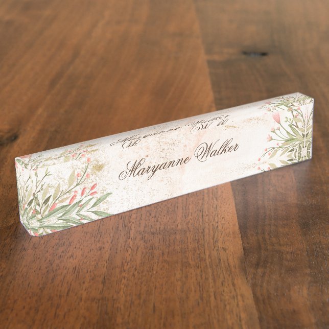 Forest Magic Floral Personalised Desk Nameplate (Side)