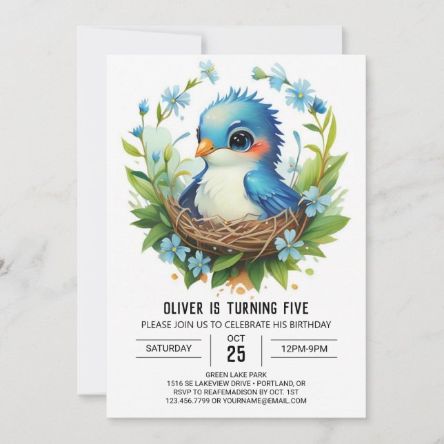 Forest Magical Chic Bird Birthday Invitation (Front)