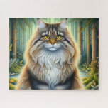 Forest Maine Coon Cat Jigsaw Puzzle<br><div class="desc">Forest Maine Coon Cat
Art/illustration
customizable</div>