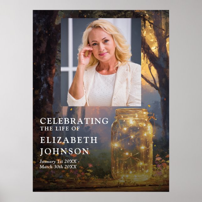 Forest Mason Jar Celebration of Life Welcome Sign (Front)