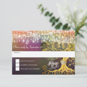 Forest Mason Jar Fairytale Purple and Gold Wedding RSVP Card