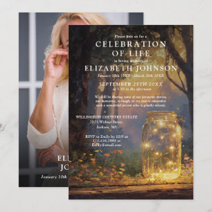 Forest Mason Jar Photo Celebration Of Life Funeral Invitation