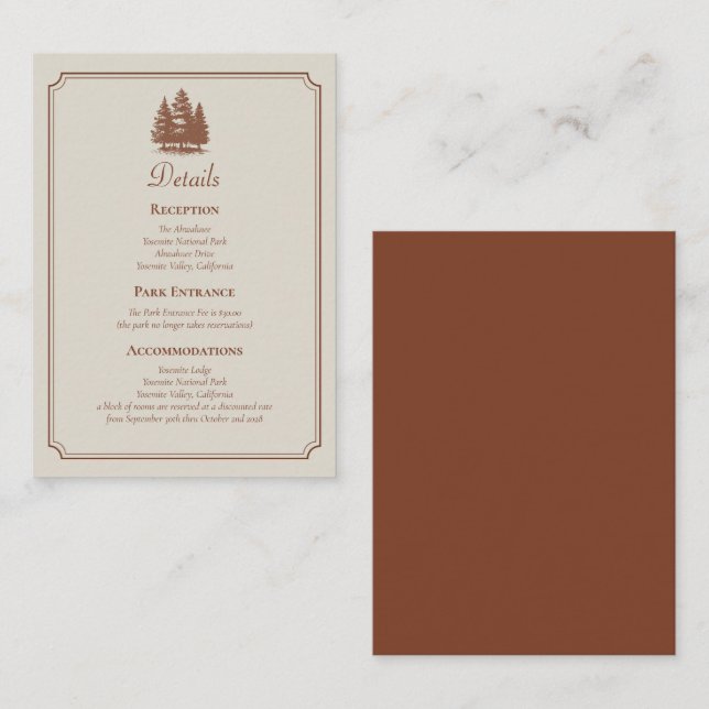 Forest Minimal Terracotta Autumn Wedding Enclosure Card (Front/Back)