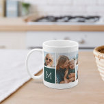 Forest | Monogram Grid Photo Collage Coffee Mug<br><div class="desc">This simple personalised photo mug design puts 6 of your favourite snaps front and centre,  along with a single initial monogram on each side. Customise with six square photos of friends,  kids,  grandchildren,  pets,  or your favourite places,  with your initial in white lettering on a forest green taupe square.</div>