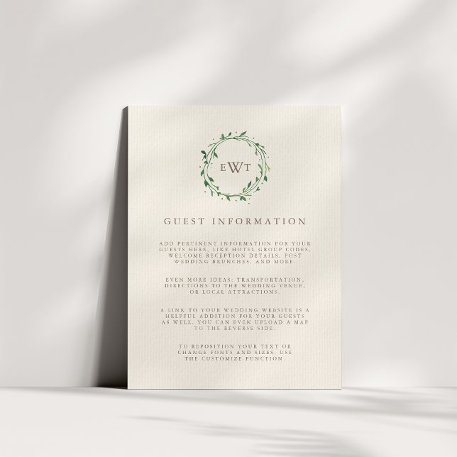 Forest | Monogram Wreath Wedding Guest Details Enclosure Card (Creator Uploaded)