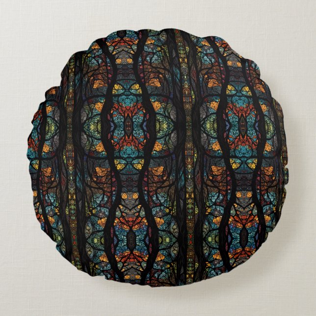 Forest Mosaic Round Cushion (Front)