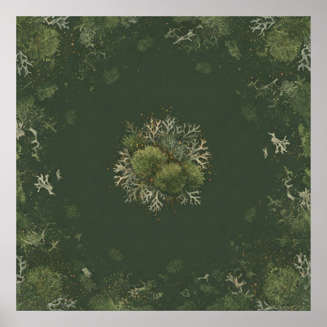 Forest Moss and Lichen Botanical Mandala Poster (Front)