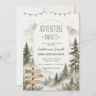 Forest Mountain Adventure Awaits Baby Shower Invitation
