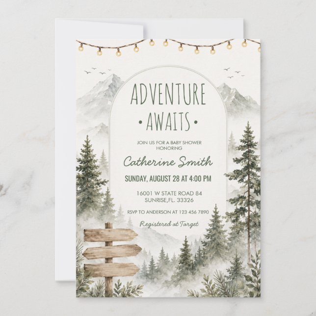  Forest Mountain Adventure Awaits Baby Shower  Invitation (Front)