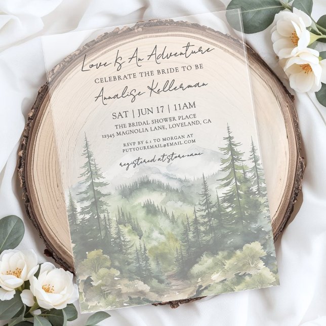 Forest Mountain Adventure Bridal Shower Acrylic Invitations (Forest Mountain Adventure Bridal Shower Acrylic Invitations)