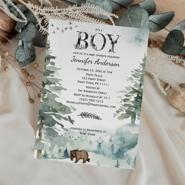 Forest Mountain Boy Country Bear Deer Baby Shower Invitation (Creator Uploaded)