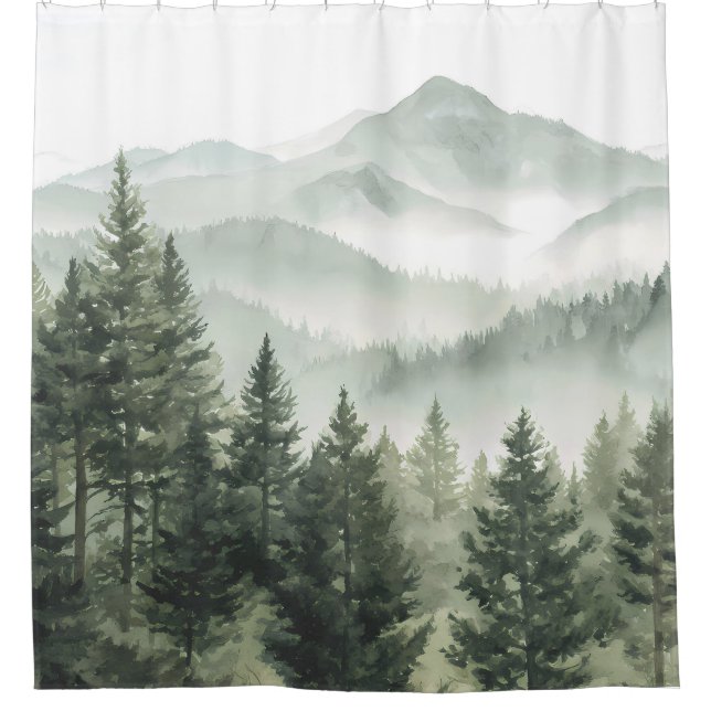 Forest Mountain Landscape Shower Curtain (Front)
