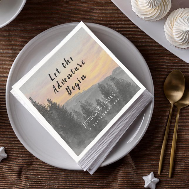 Forest Mountain Let the Adventure Begin Wedding Napkin (Creator Uploaded)