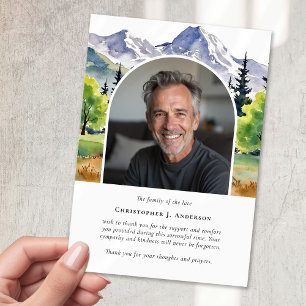Forest Mountain Photo Sympathy Funeral Memorial Thank You Card