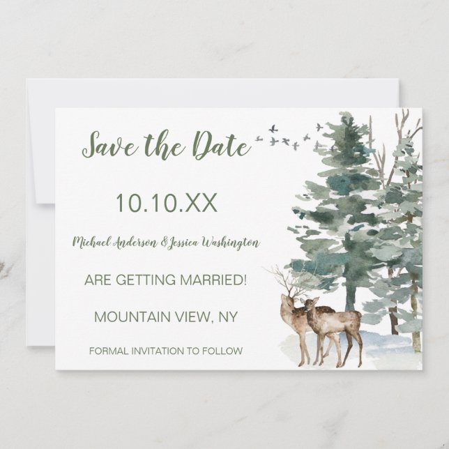 Forest Mountain Pine Deer Save the Date (Front)