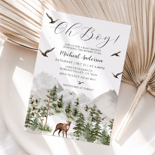 Forest Mountain Pine Tree Deer Boy Baby Shower Invitation