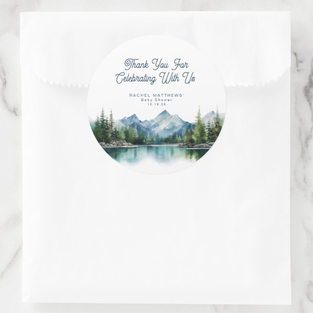 Forest Mountain Rustic Adventure Baby Shower  Classic Round Sticker (Bag)