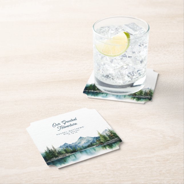 Forest Mountain Rustic Adventure Baby Shower  Paper Coaster (Insitu)