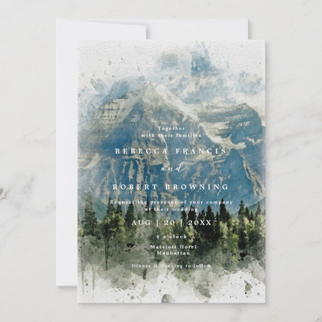 forest mountain rustic modern wedding invitation (Front)