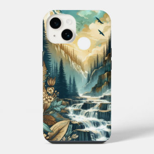 Forest Mountain Waterfall Boho Nature Pattern iPhone 14 Case