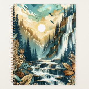 Forest Mountain Waterfall Boho Nature Pattern Planner
