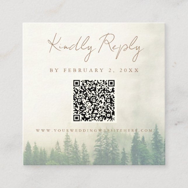 Forest Mountain Wedding Scan Code RSVP Enclosure Card (Front)