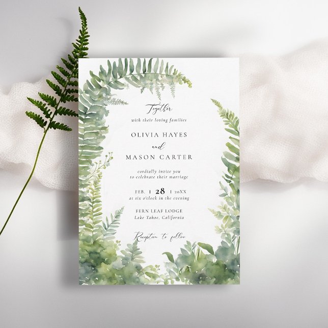Forest Mountain Woodland Arch Elegant Wedding Invitation (enchanted forest wedding invitation botanical arch frame ferns outdoors mountains nature garden)